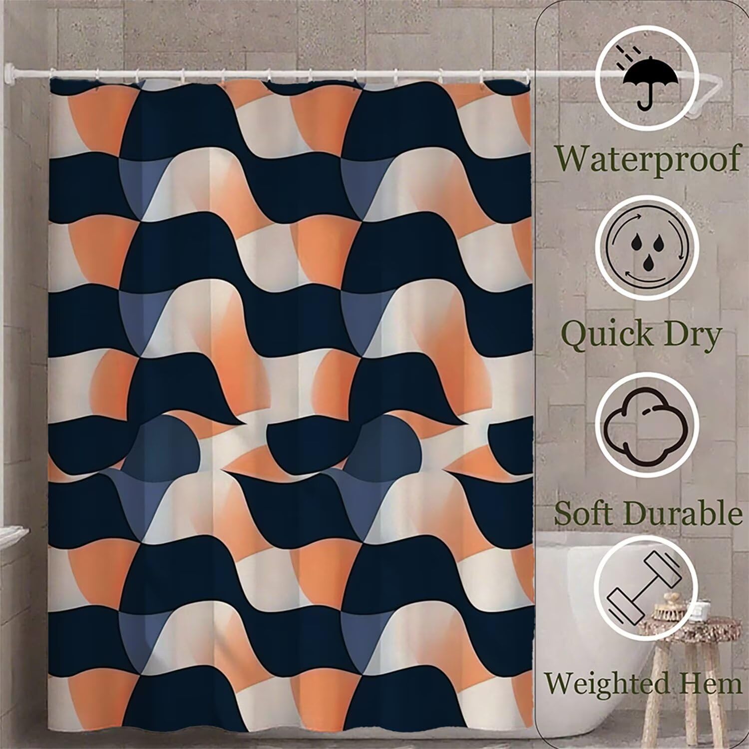 Abstrakt Duschvorhang 200 x 200 cm, Duschvorhang Gitter Muster mit 12 Duschvorhangringe, Waschbar Polyester Stoff Wasserdicht und Trocknet Schnell Badevorhang Badewanne, Geschenke für Frauen G-808