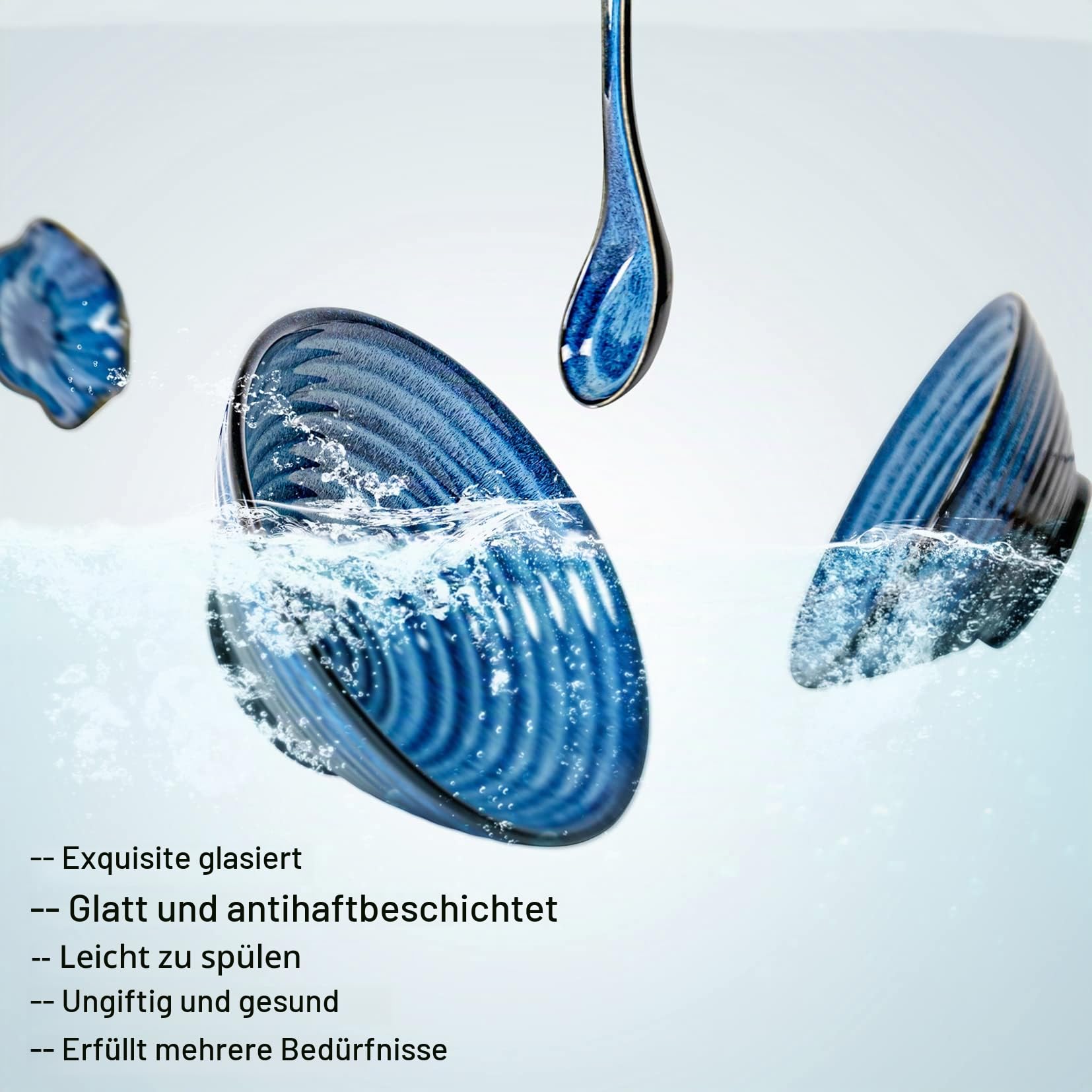 UNICASA Ramen Schüssel Set, Keramik Ramen Bowl Set mit 2X Schüssel, Essstäbchen, Keramiklöffel, Essstäbchenablage, Traditionell Japanisches Geschirr Set, Blue