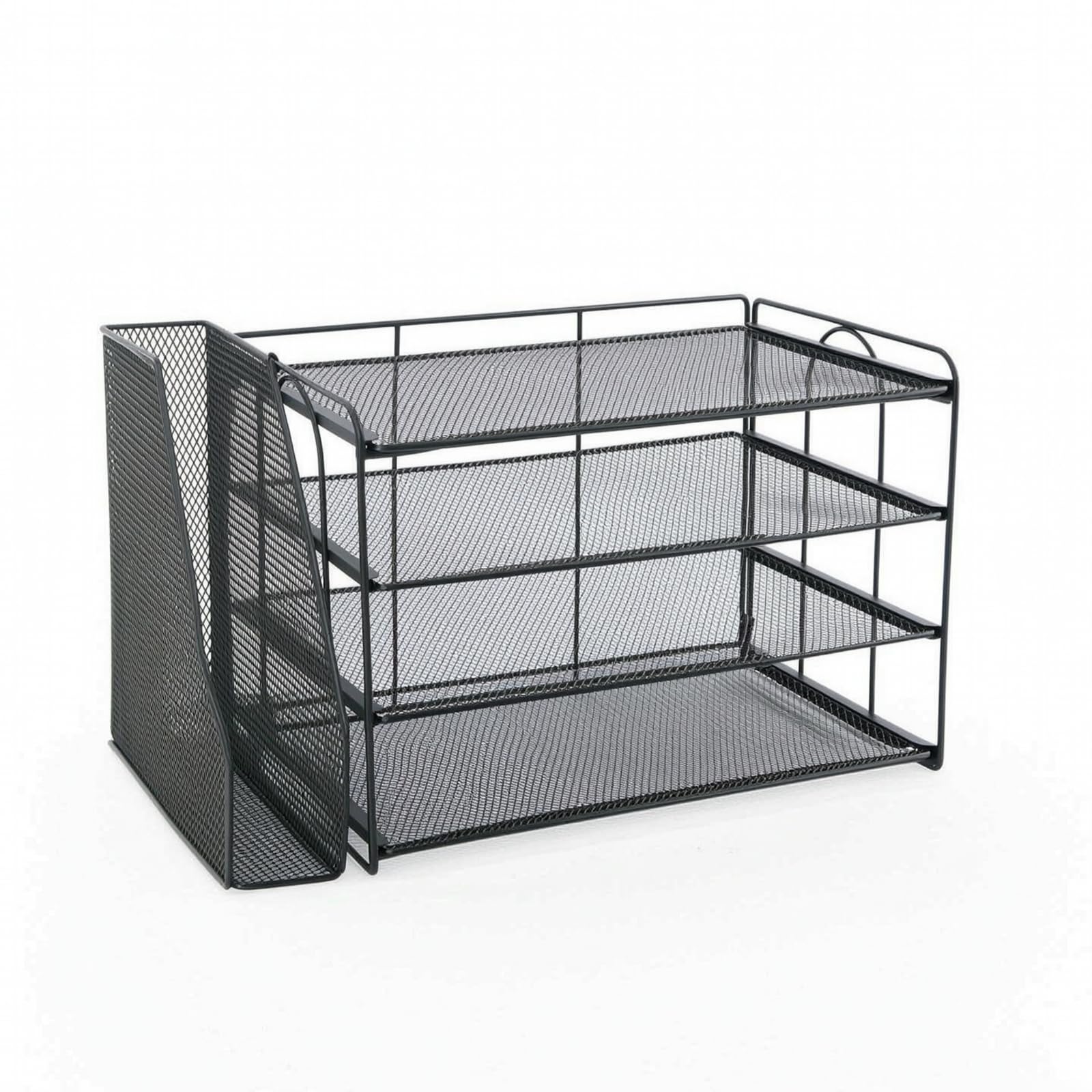 Organizzatore in Filo Metallico con Scomparti Multistrato Scaffale da Scrivania a 4 Ripiani Multiplo Vassoio Portadocumenti per Professionisti, White