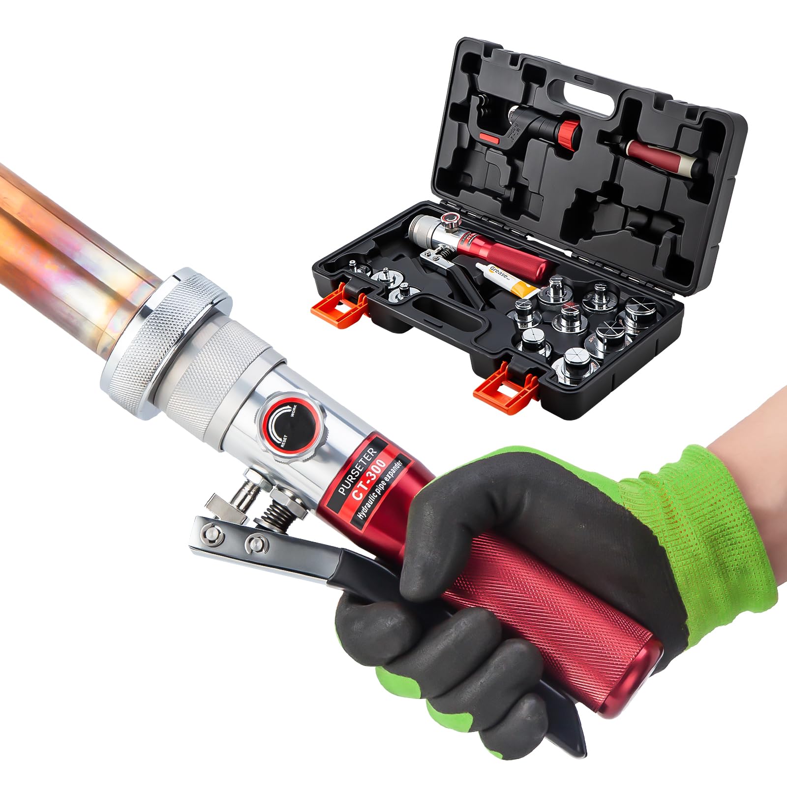 Purseter HVAC Hydraulic SWAGING tool kits for copper tubing Expanding with 3/8,1/2,5/8,3/4,7/8,1,1-1/8,1-1/4,1-3/8,1-1/2,1-5/8 Inch