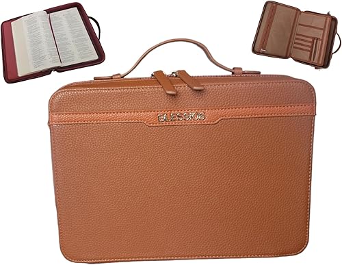 BLESSIOS Funda para Biblia de estudio de caso, bolsa de piel sintética de gran capacidad, regalo de iglesia para mujeres y hombres, organizador de