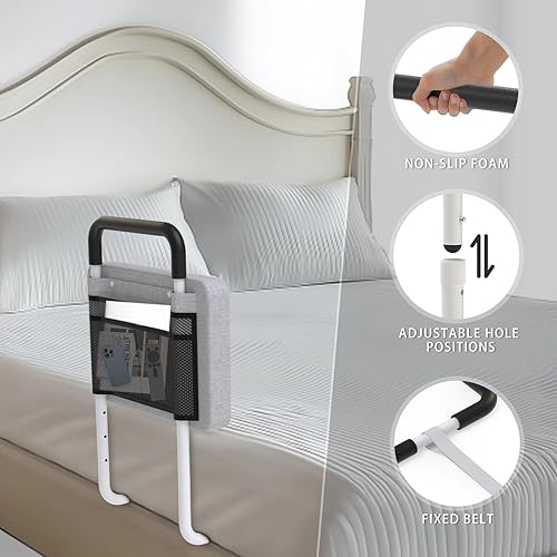 Miniatura 6 de Rieles de cama para adultos mayores, barandilla auxiliar de movilidad con acolchado, parachoques y bolsillo de almacenamiento, barra de apoyo médico