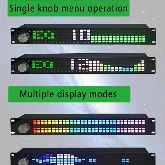 Audio Spectrum Analyzer, 31-Band Music Display, Dual 15-Segment Adjustment, Rack Mount, Independent Gain Control, Automatic Noise Reduction for Stage KTV Bar