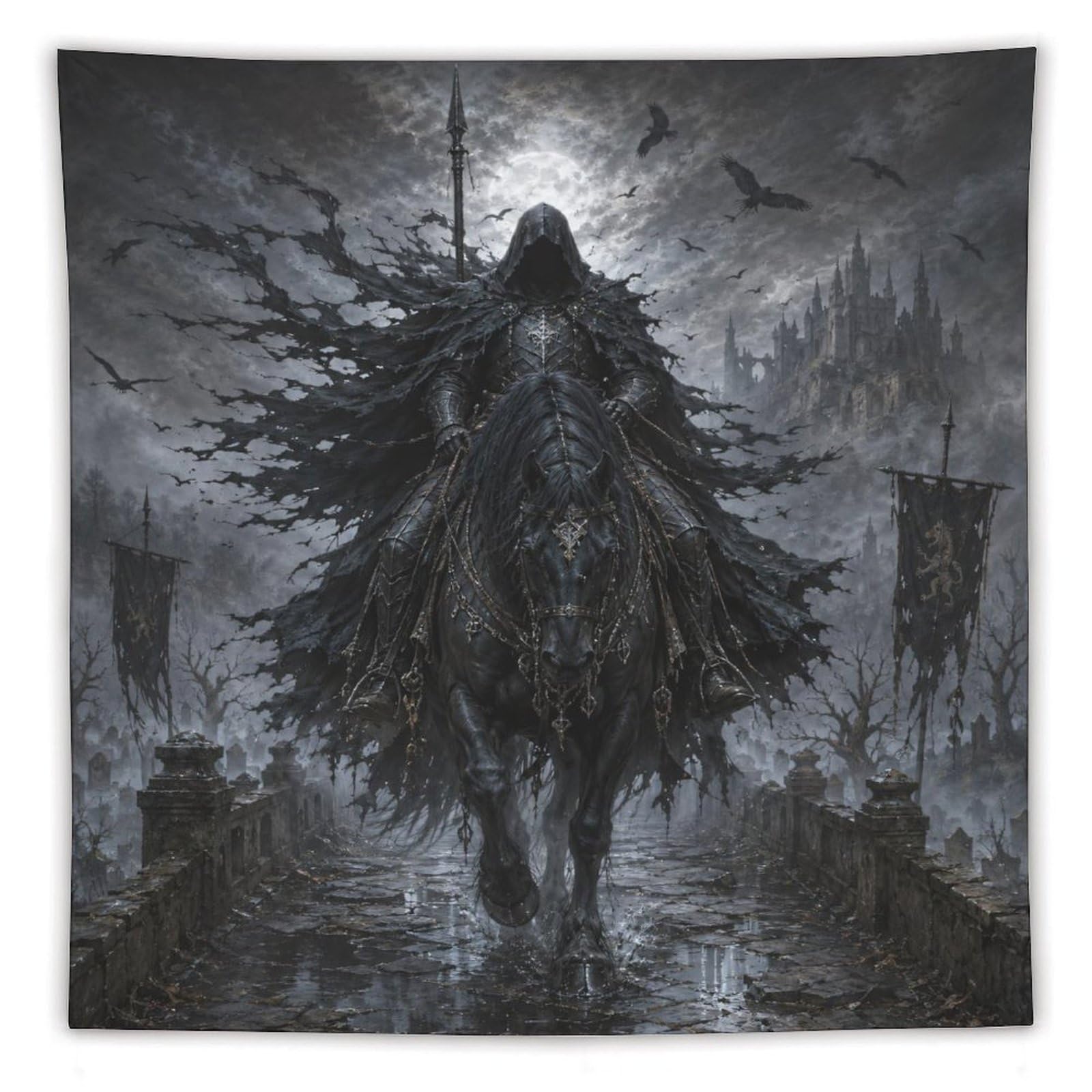 H3B8U2Y5 Storm Castle Horseman Wall Tapestry, Renaissance Art