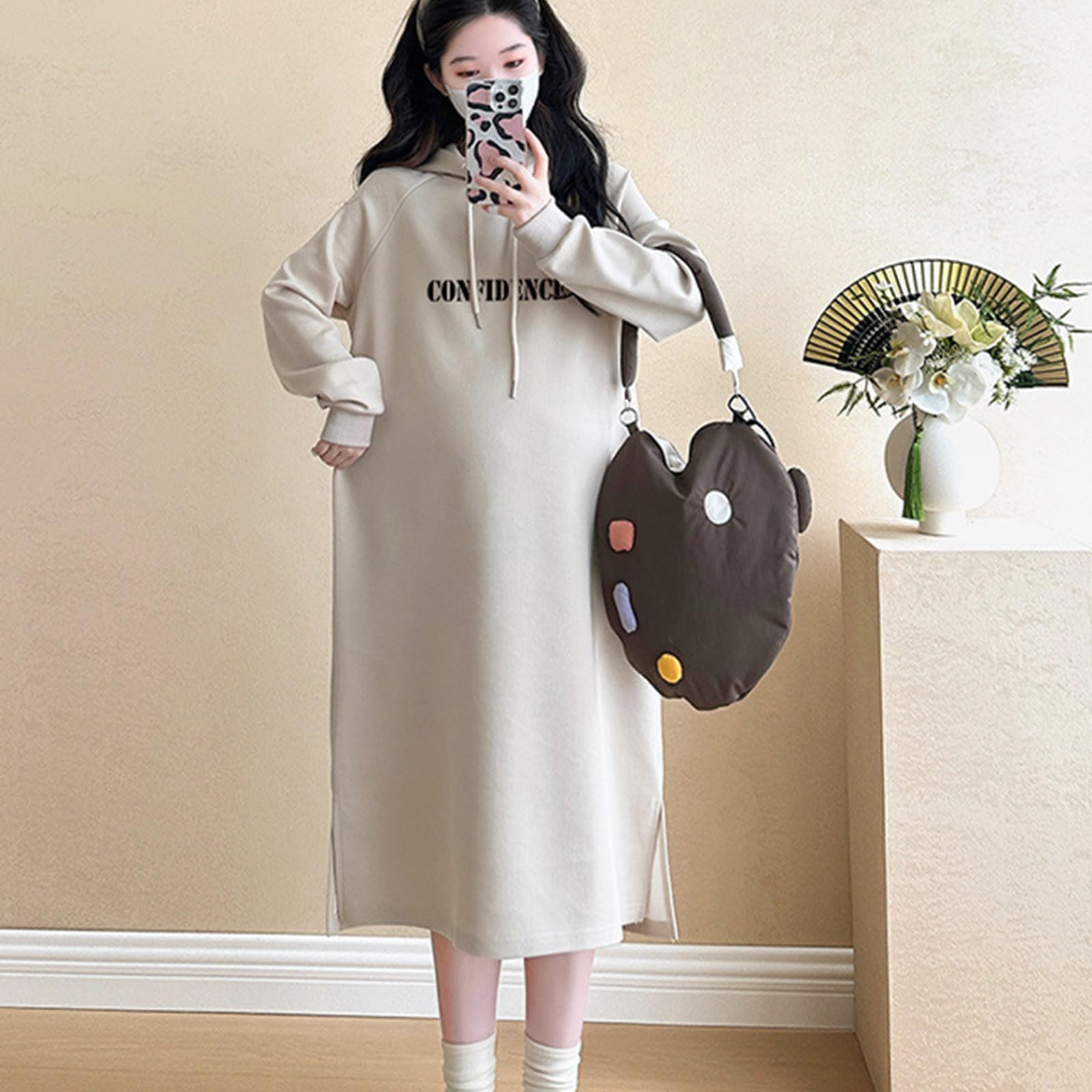 Comfort Focused - Suéter de maternidad con capucha para embarazo, algodón, con forro polar, suave, para invierno, otoño, todo el día, vestido de maternidad al aire libre