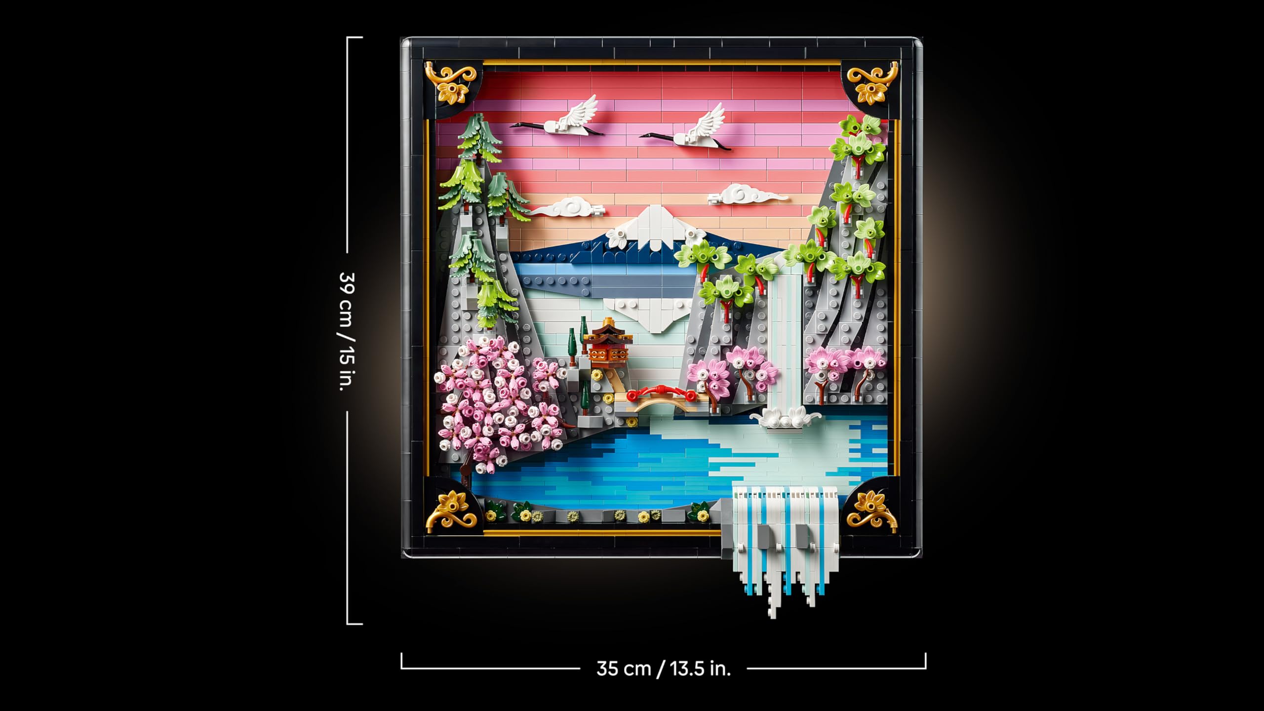 LEGO Art Japanese Cherry Blossom Landscape - DIY Miniature Model Kit for Adults - 3D Wall Art in Shadow Box Frame w/Mount Fuji, Sakura & Textured Waterfall - Gift Idea - 31218