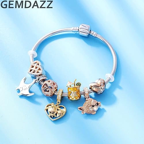 Miniatura 5 de GEMDAZZ Pulsera chapada en oro para madre, perro bebé y tortuga, en plata de ley 925, regalo para abuela, Acción de Gracias, Navidad, Plata,