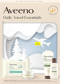 Aveeno Daily Travel Essentials Gift Set with Daily Moisturizing Lotion, Daily Moisturizing Body Wash, Calm + Restore Makeup Removing Wipes, & Calm + Restore Oat Gel Moisturizer, 4 items