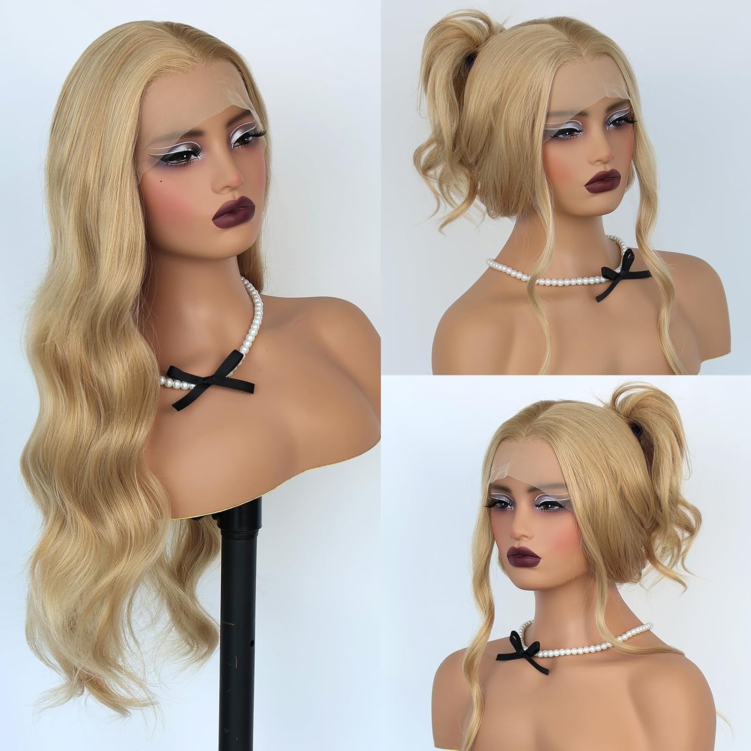 Honey Blonde Synthetic Lace Front Wigs Glueless Body Wave Pre Plucked Natural Hairline 180% Density Body Wave HD Lace Frontal Wigs Gold Blonde Glueless Wigs for Women 24inch