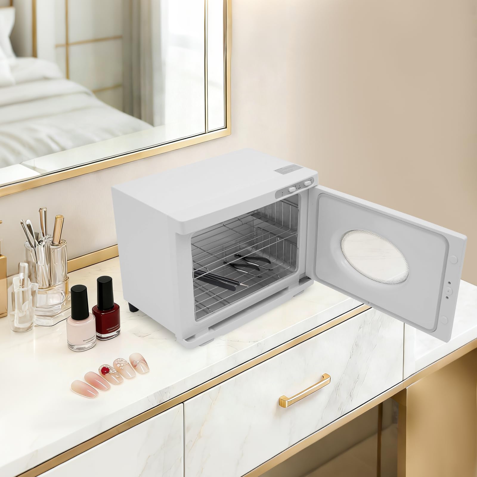 23L Handtuchwärmer UV Sterilisator Elektrischer Handtuchwärmeschrank | Konstante Wärme Von 70-80°C Mit Sichtfenster 2 Rosten Und Abtropfschale für 50 - 60 Handtücher Für Spa Und Beauty Salon