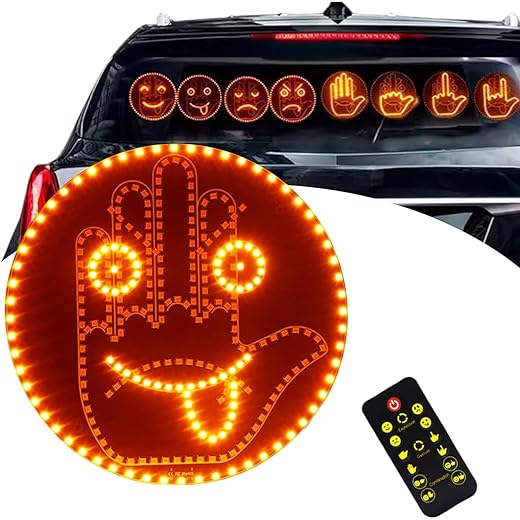 NEOVSUNY Auto Finger Licht und Ausdruck Zeichen Licht, Sich auszudrücken, Hand Geste Zeichen, 2 in 1 Ausdruck Finger Lechten, Auto Lächelndes Gesicht Lampe mit Fernbedienung