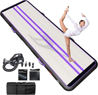 Tumbling - Esterilla hinchable para gimnasia 3/4/5/6M/7M/8 m, fibra de carbono, 10/20 cm de grosor, esterilla de gimnasia, esterilla de suelo, colchoneta inflable para yoga, taekwondo, con bomba