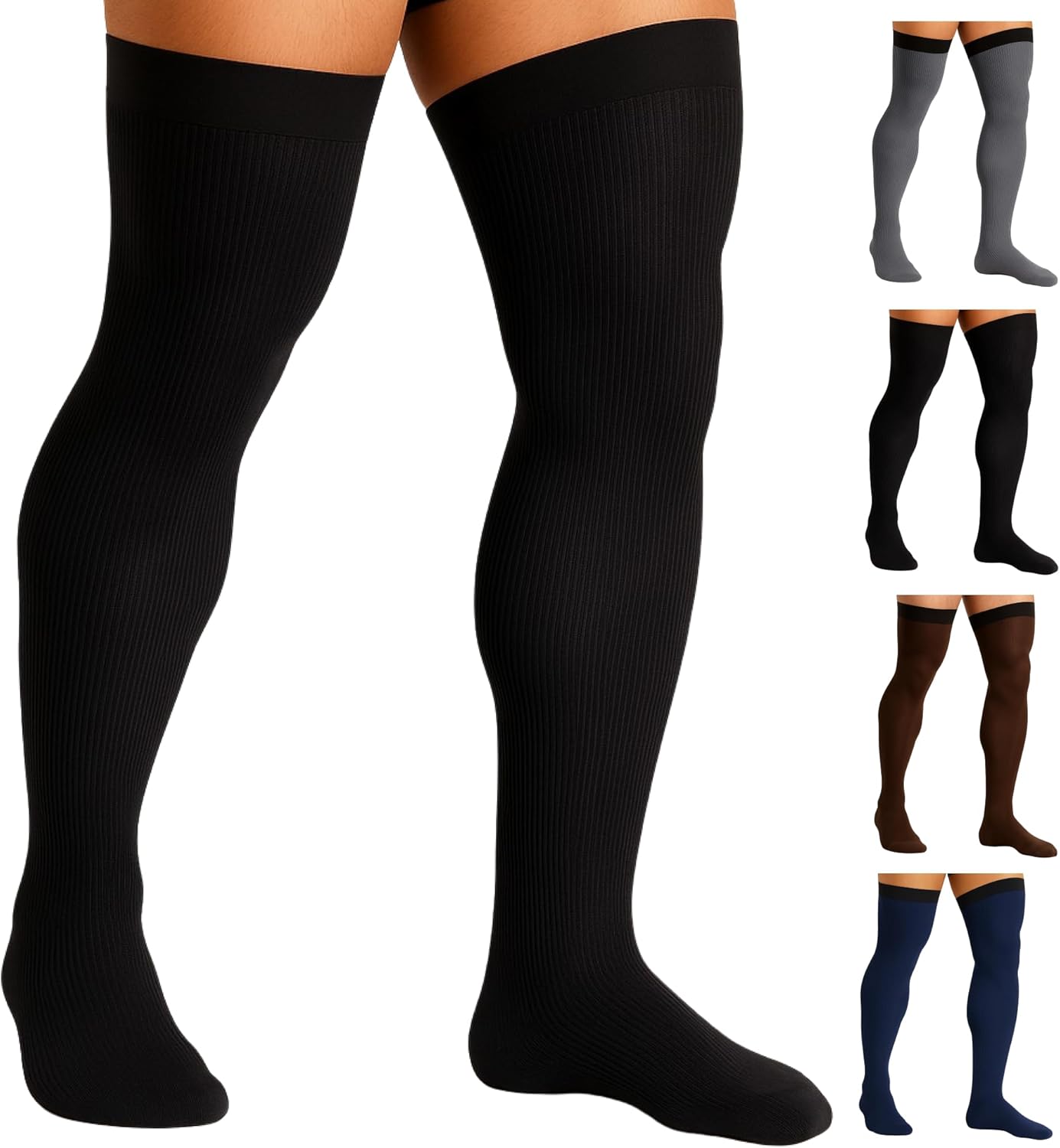 MOJO Men’s 20-30 mmHg Thigh High Medical Compression Stockings w/ Silicone Band – Opaque Support Socks for Varicose Veins, Circulation & Swelling, Sizes SM-7XL, M2017