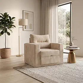 Sofá Cama Solteiro Retrátil Marissol Veludo Aconchegante (Bege)