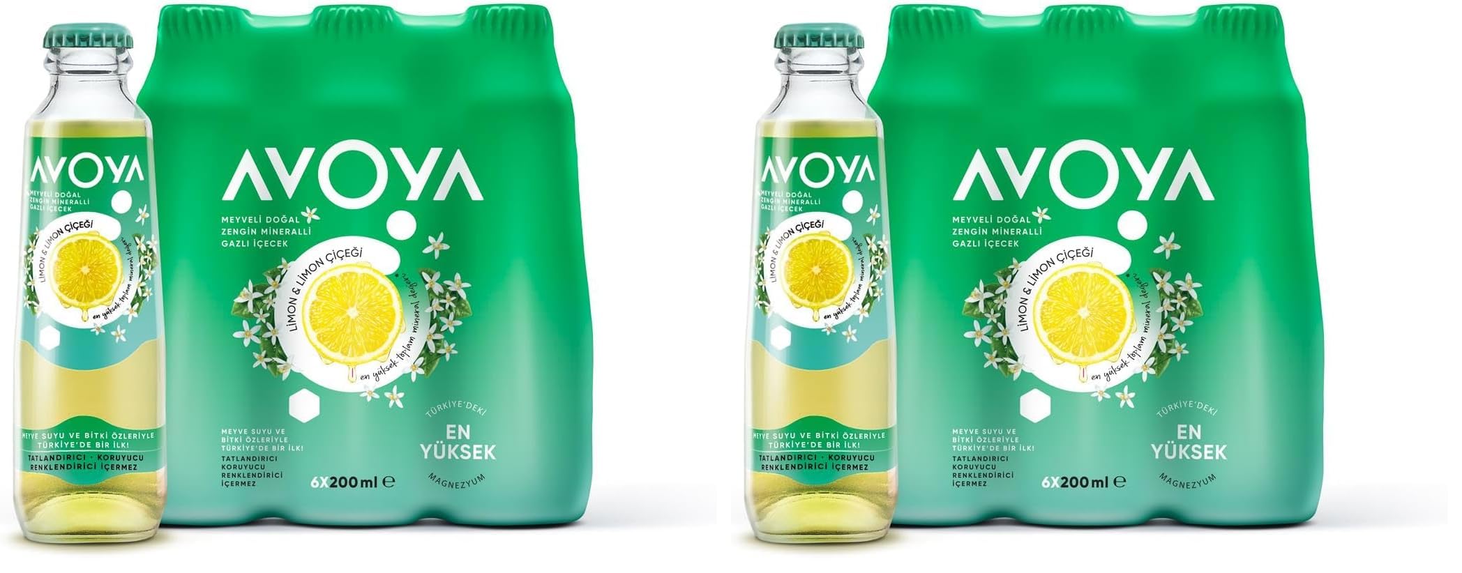 Avoya Limon ve Limon Çiçeği Aromalı Maden Suyu, 6 Adet, 200 Mililitre (2 paketi)