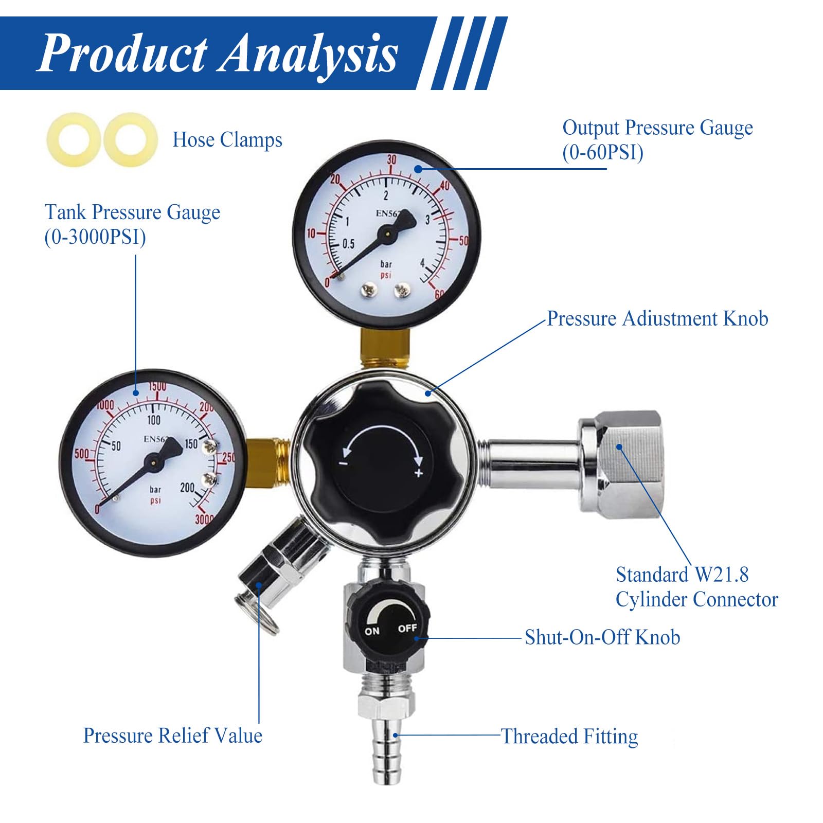 HAMON Regolatore di Pressione Principale CO2 Doppio manometro W21.8 Regolatore di Pressione Regolatore di CO2, regolatore di Birra alla Spina per distributore di Birra
