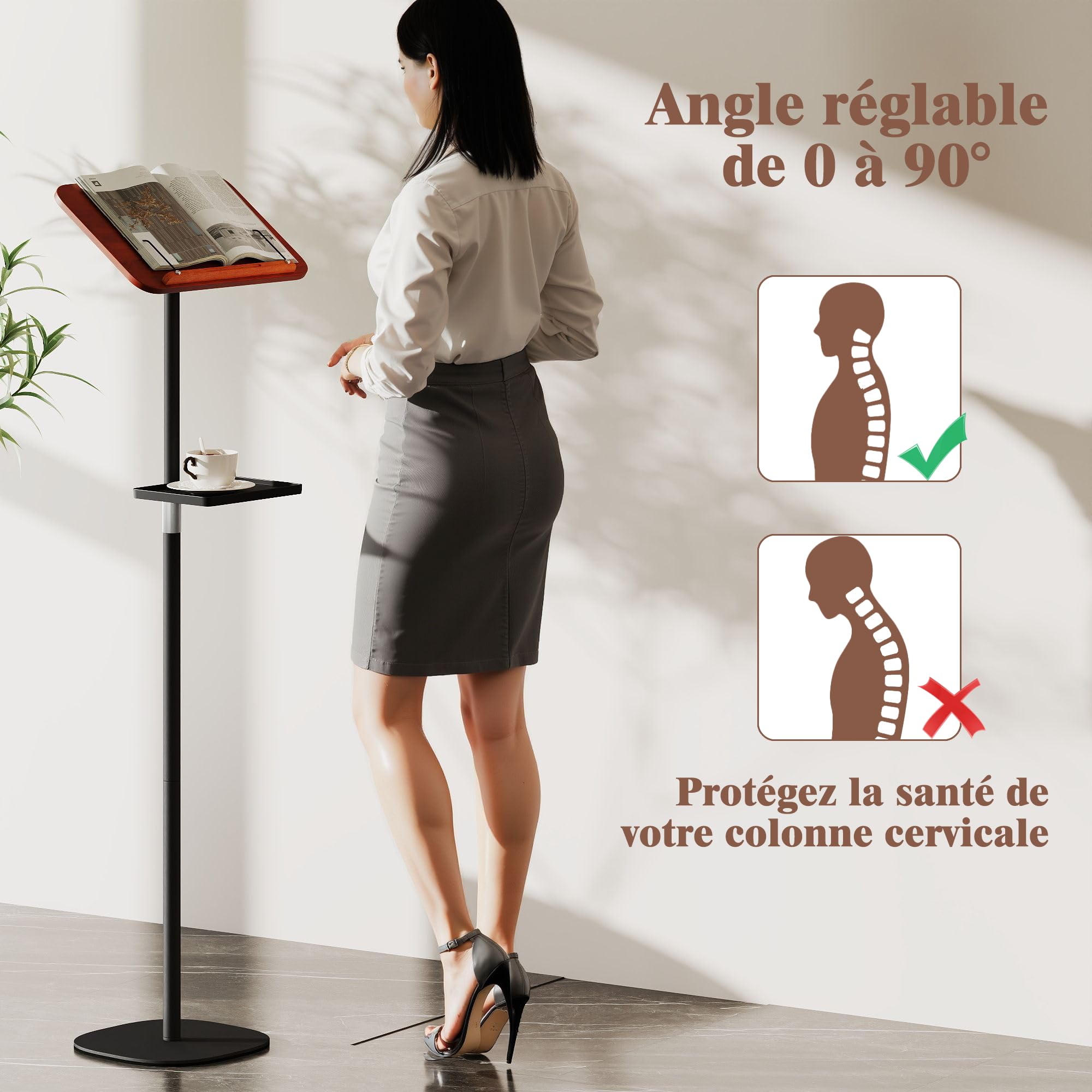uyoyous Supporto per libro altezza regolabile con vassoio 44-136 cm | supporto di lettura leggio di lavoro 1,3 metri multifunzionale espositore libro per spartiti ricette tablet