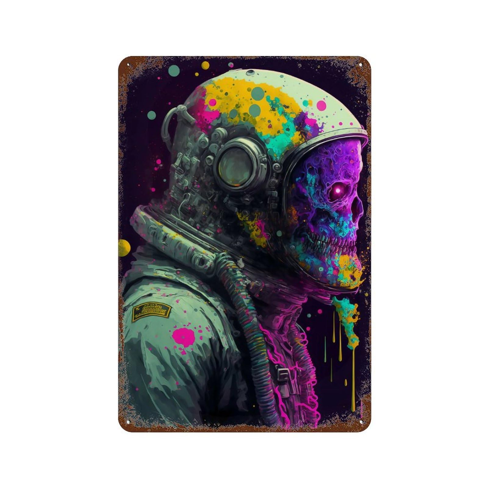 Garage Style Trippy Zombie Astronaut Distressed Metal Wall Sign 11.8"x7.9", Rustic Home Decor for Bar And Workshop