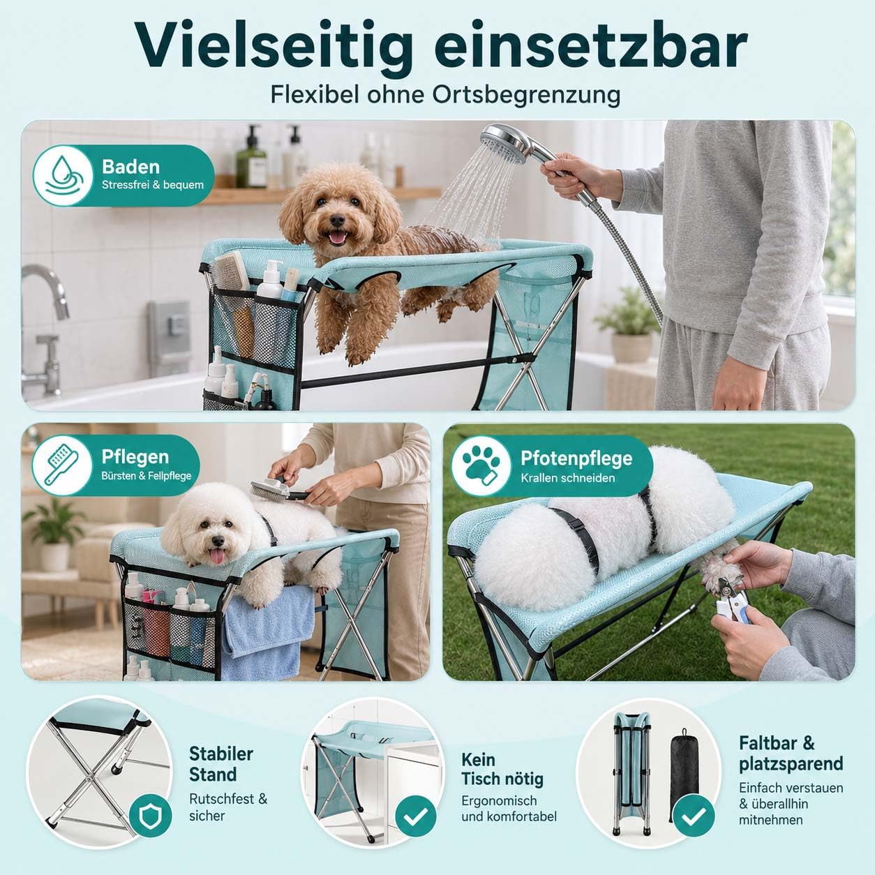 Leyof Pet Grooming Hammock Stand, 2027 Neu 2-In-1 Foldable Pet Grooming Bed, Dog Shower Hammock, Bissfeste HäNgematte, FüR Nageltrimmen, Baden, Hunde & Katzen (Schwarz)