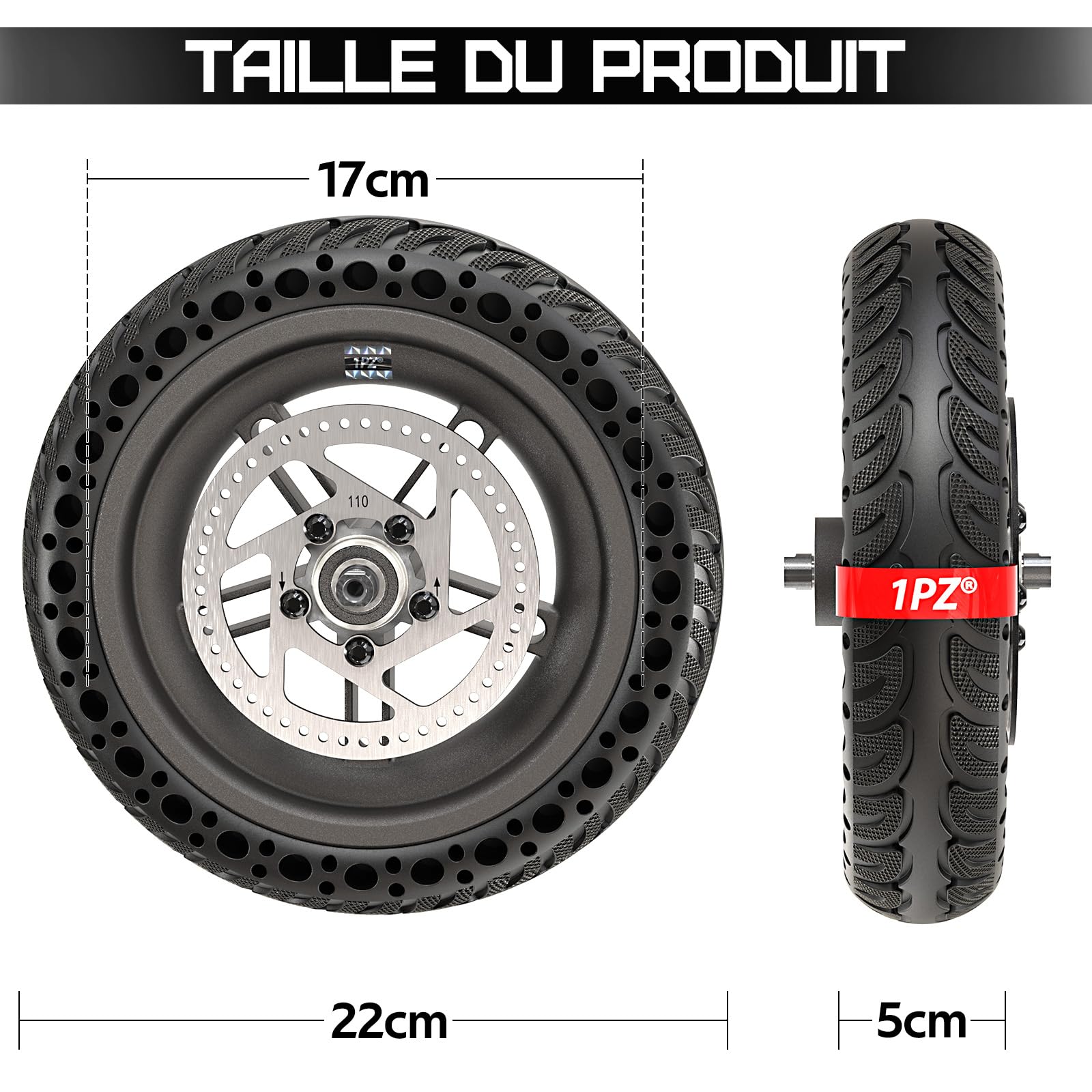 1PZ FM8-P3M 8,5 pouces Roue solide de scooter remplacement pour scooter électrique Xiaomi M365, pneu plein 8 1/2 avec moyeu en aluminium et frein à disque pour pneu solide arrière