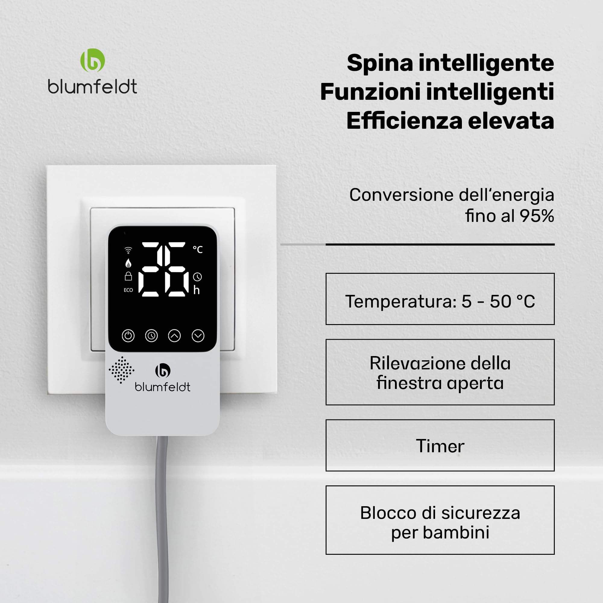 blumfeldt - Pannello Radiante a Infrarossi, 360W – Montaggio a Parete, Controllo Smart App & Telecomando, Termostato Esterno, IP44, Efficienza Energetica del 95%, per Riscaldamento Interno, Alluminio