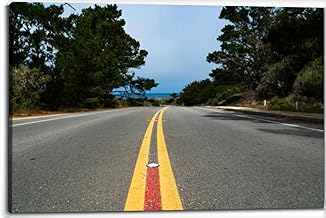 Yellow Road Median Leading to Ocean Canvas Wall Art Decor Framed Photo Prints Picture Poster For Bathroom Bedroom Kitchen Living Room Office Artwork Paintings 20x30