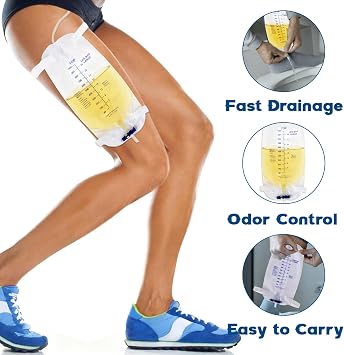 6Pcs Catheter Leg Bags 1000ml Urinary Drainage Bag for Men Women Urine Collection Bag Anti-Reflux Cross Valve with Cloth Straps to Attach to Your Foot