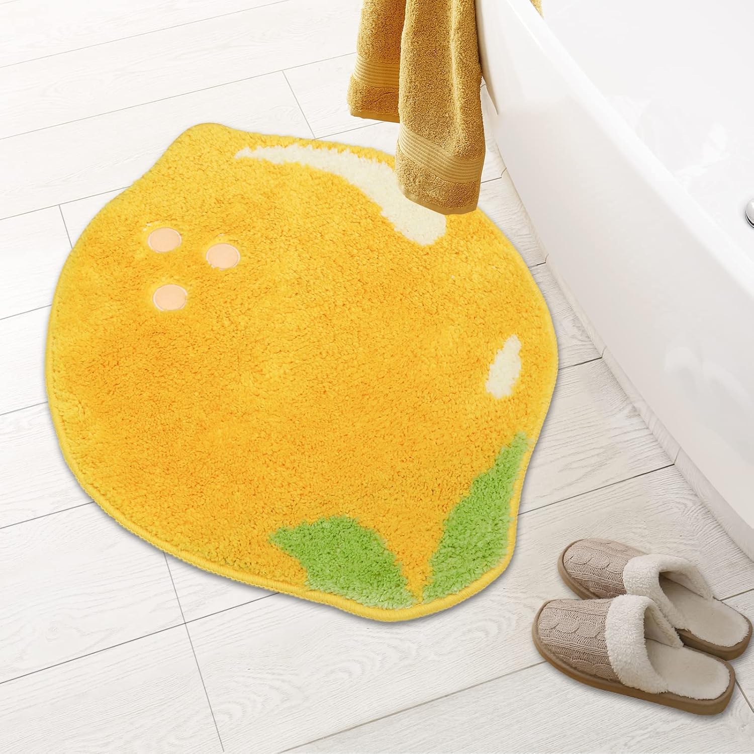 GAVI Home Decor Super Soft Bath Mat Anti Skid Cute Absorbent Kids Small Bath Mat Cartoon Fruit Bathroom Rug Non Slip, Cute Bathroom Floor Anti Slip Mat for Home Kitchen(60 x 40 Cm) (Lemon Yellow)-picture-19