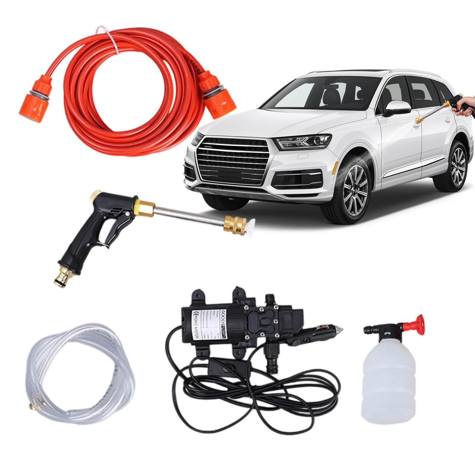 Hidrolimpiadora Portátil Limpiador Portátil De Mano | Kit Lavado Coches 12V con Depósito Espuma Para camiones, coches, exteriores, patios, jardines, paredes, suelos, limpieza y