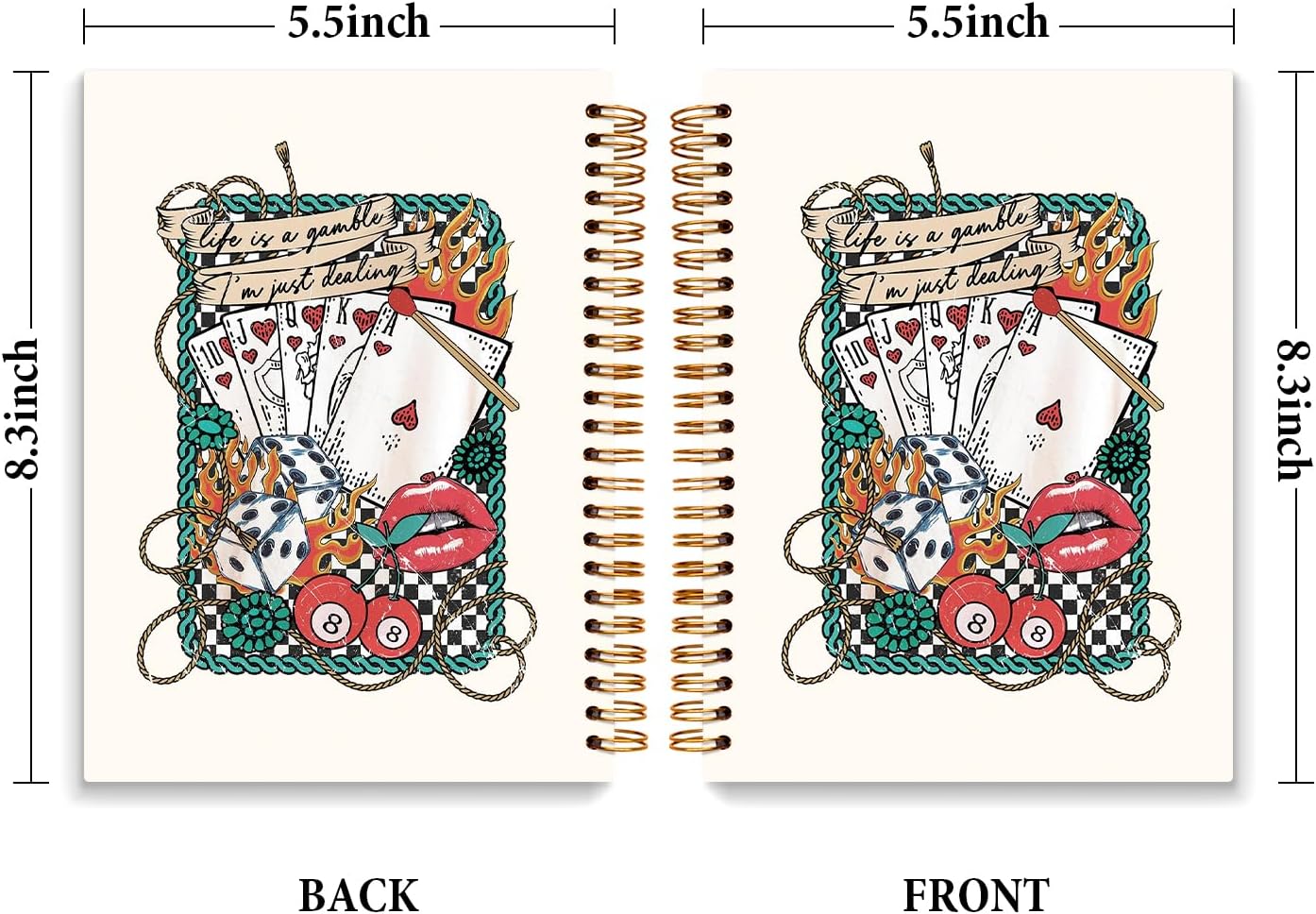 JXREQ Trendy Retro 70s Poker Card 8 Ball Western Notebook, Funky Punk Rock Journal, Country Western Aesthetic Journal for Women, Life is a Gamble I'm Just Dealing Inspirational Spiral Notebook 5.5x8.3 - Image 2