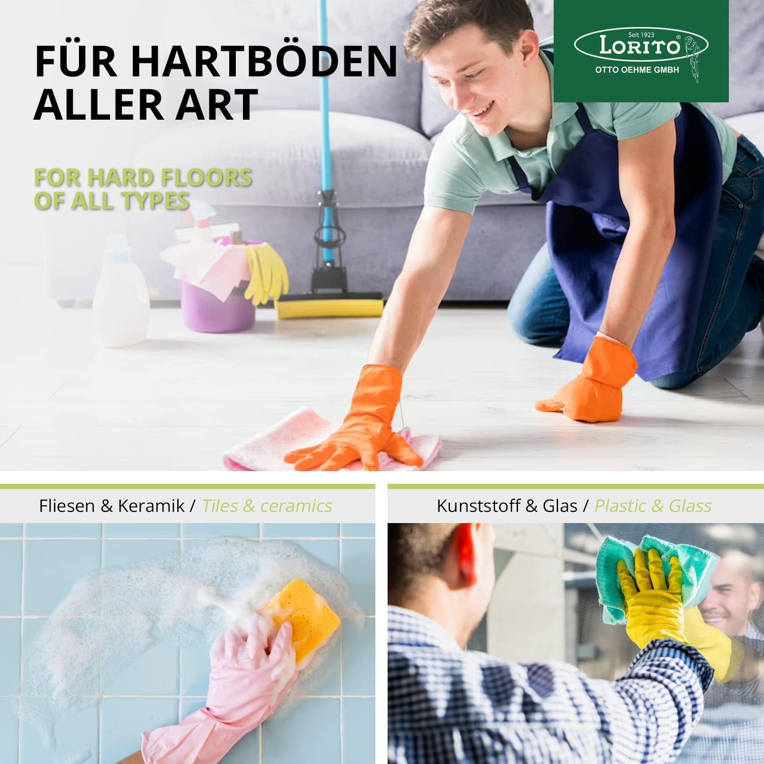 Lorito frisch & sauber Alkoholreiniger Konzentrat 2 x 10L Bodenreiniger | Kraftvoller Oberflächenreiniger zur Bodenreinigung, bringt Fliesen, Keramik, Kunststoff, Glas & Naturstein auf Hochglanz
