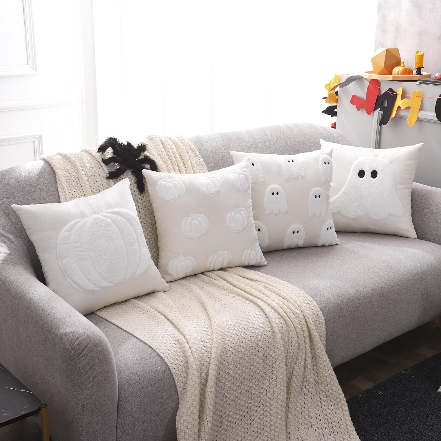 LUOYEHK Halloween Pillow Covers Set Of 2 - 18x18 Inch, Embroidered Spider Web Design