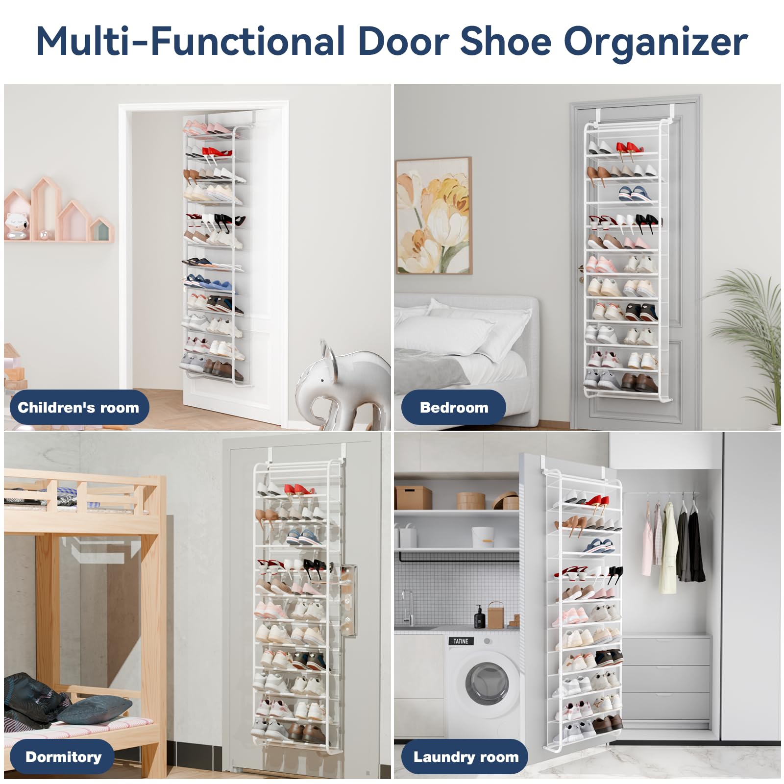 Whitmor 36 Pares de organizadores de Zapatos para Colgar sobre la Puerta, Organizador de Zapatos Colgante de 12 Niveles, Soporte de Metal Resistente y Malla, Zapatero Colgante para Organizador y