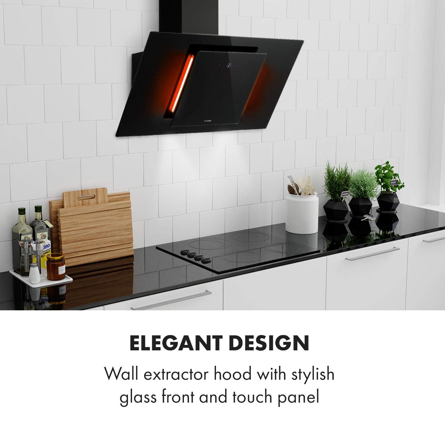 KLARSTEIN Eleonora - hotte aspirante, CEE A++, capacité: 426 m³/h, commande tactile, éclairage LED RVB, 60 dB, évacuation ou recirculation d'air, filtre à graisse, 90cm - noir