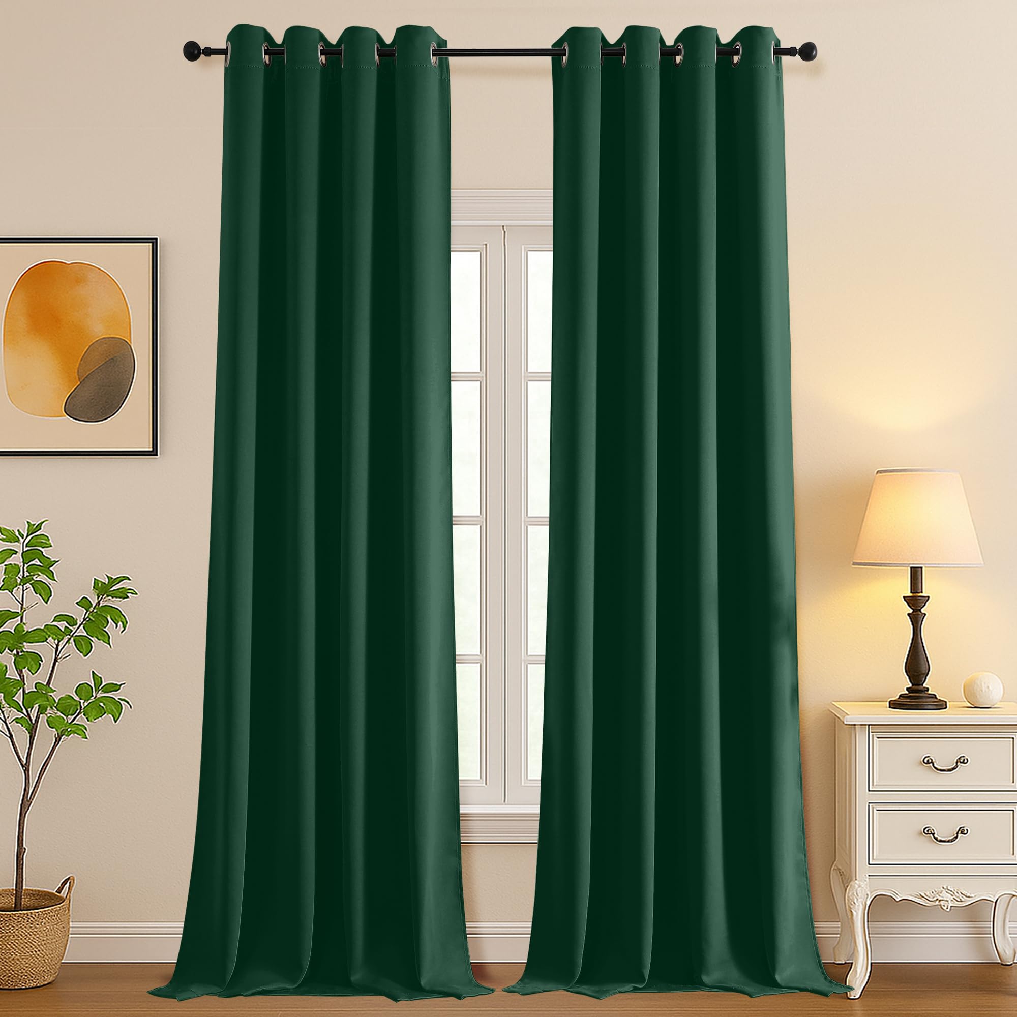Simplebrand Ever Green Extra Long 10ft Curtains for Patio 120 Inches Long 2 Panels Set, Room Darkening Light Blocking Solid Thermal Insulated Energy Saving Grommet Noise Reducing Curtains, 50 Wx120 L