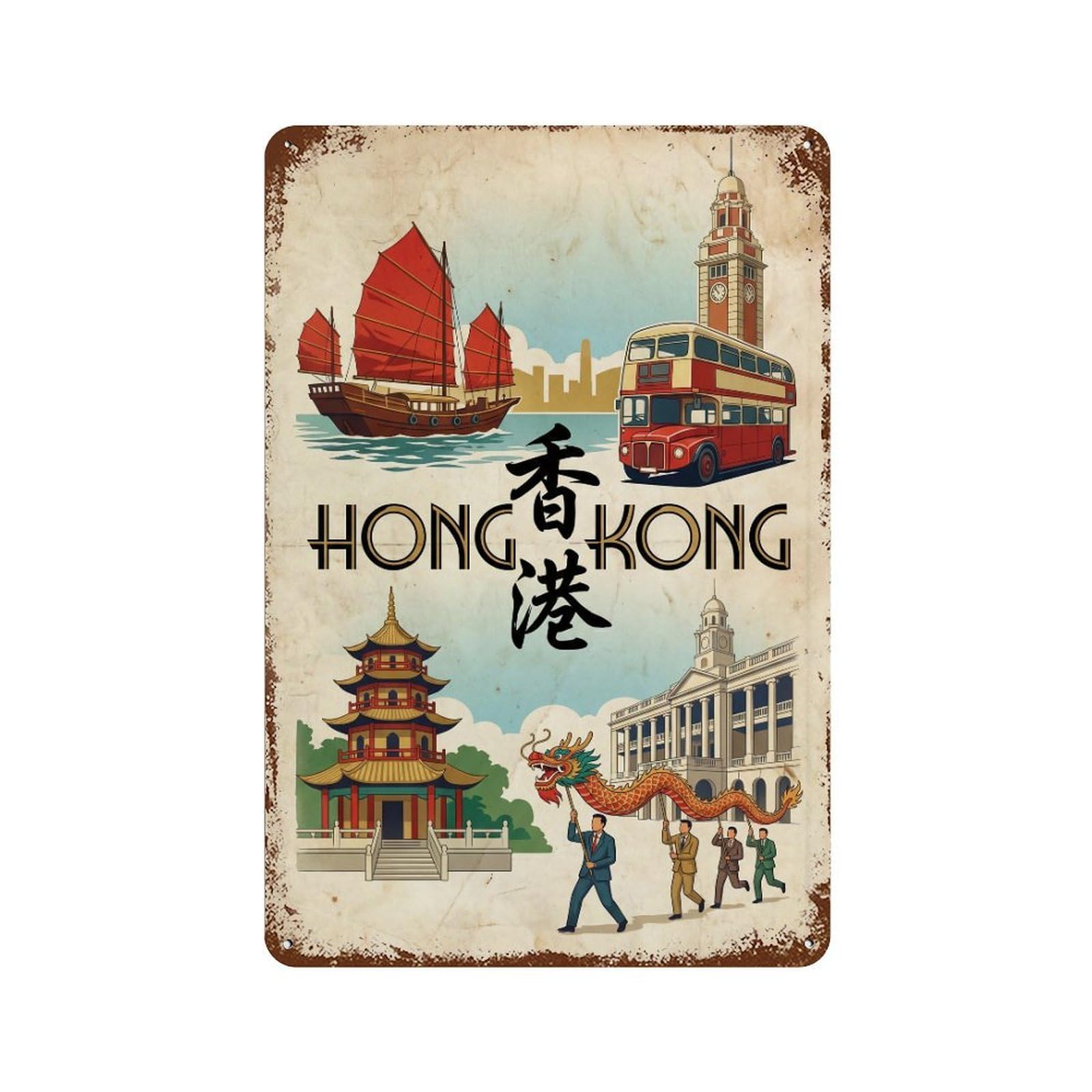 Metal Tin Sign Vintage Travel Hong Kong Culture