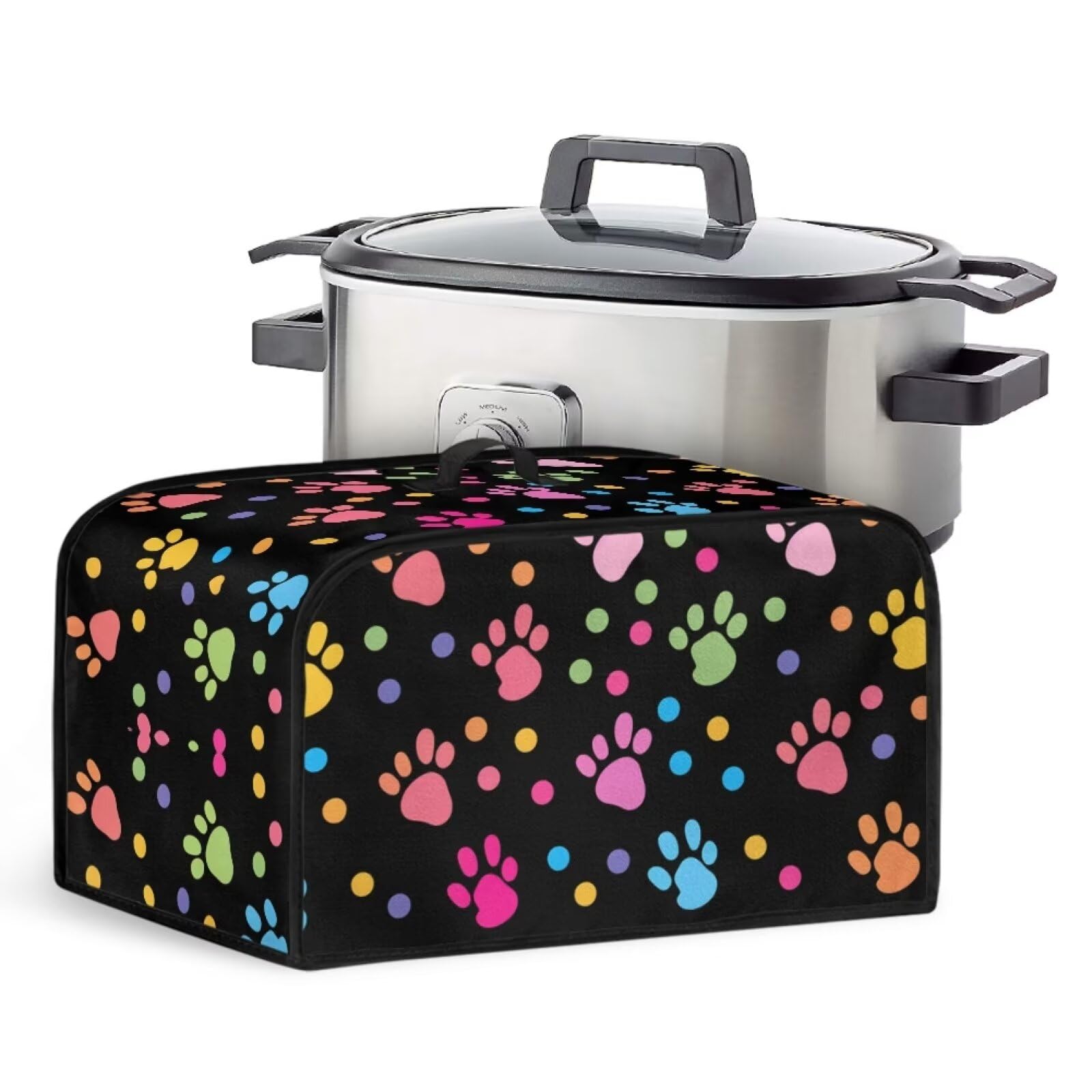Paw Pattern Slow Cooker Dust Cover Adorable Cookware Protector with Storage Mesh Pocket Scratch and Stain Resistant Crock
