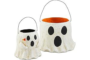 Mud Pie Paper Mache Halloween Treat Buckets, White