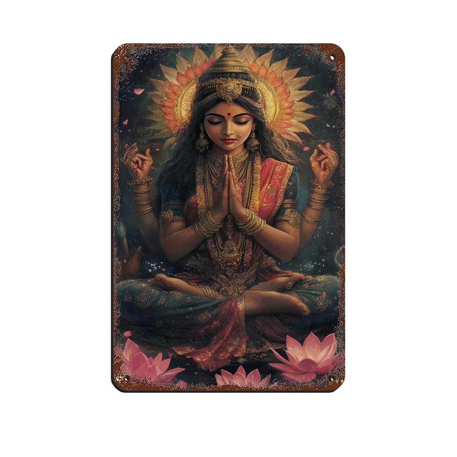 Hindu Goddess Lakshmi, Spiritual Art Retro Poster Metal Tin Sign Chic Art Retro Iron Painting Bar People Cave Cafe Family Garage Poster Wall Decoration 8x12inch(20x30cm)