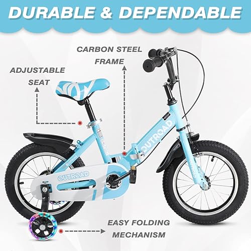 Miniatura 3 de PanAme Bicicleta plegable para niños de 141618 pulgadas con ruedas de entrenamiento intermitentes, regalos para niños y niñas de 3 a 9 años,