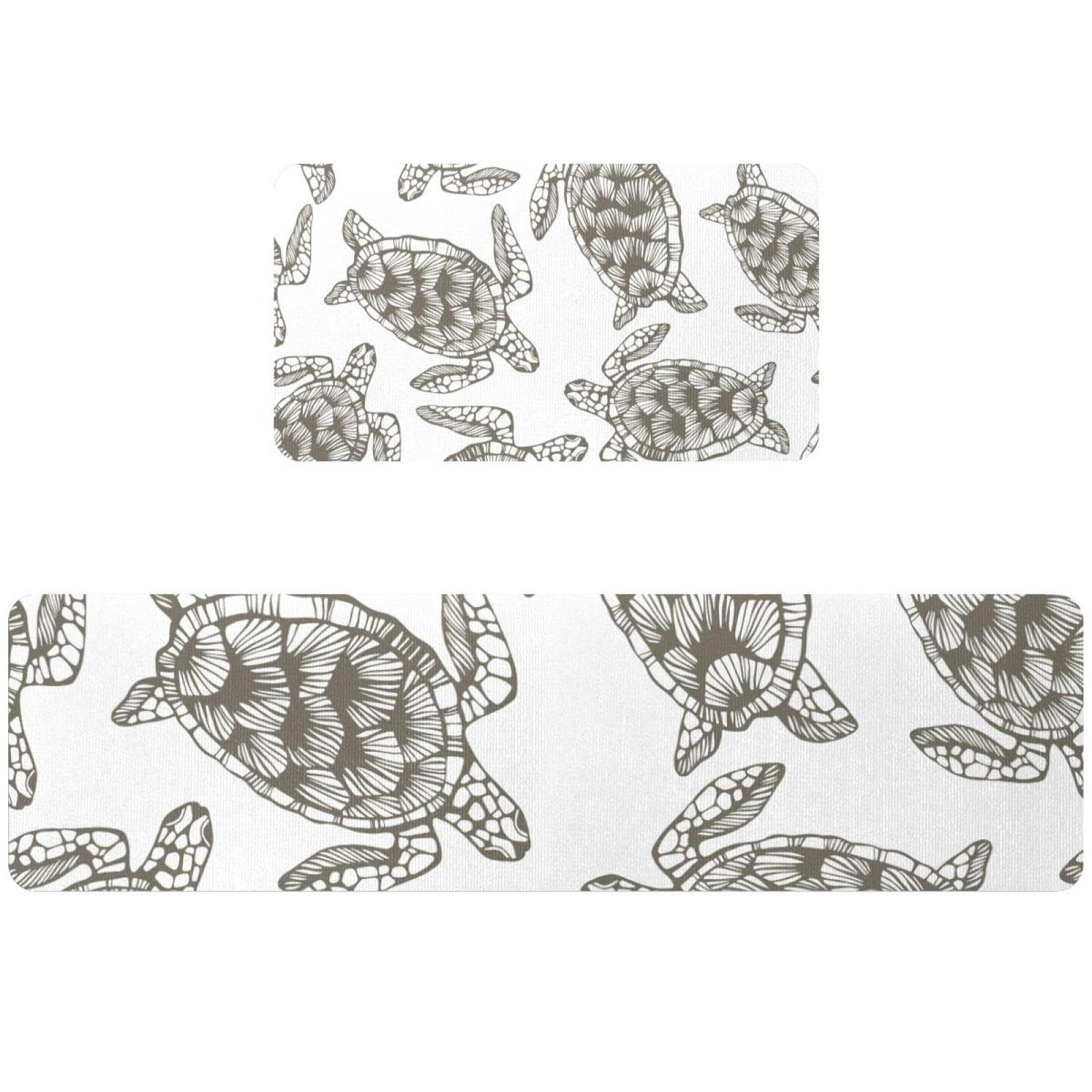 Tapis de cuisine lavables fini les glissades motif tortues x2