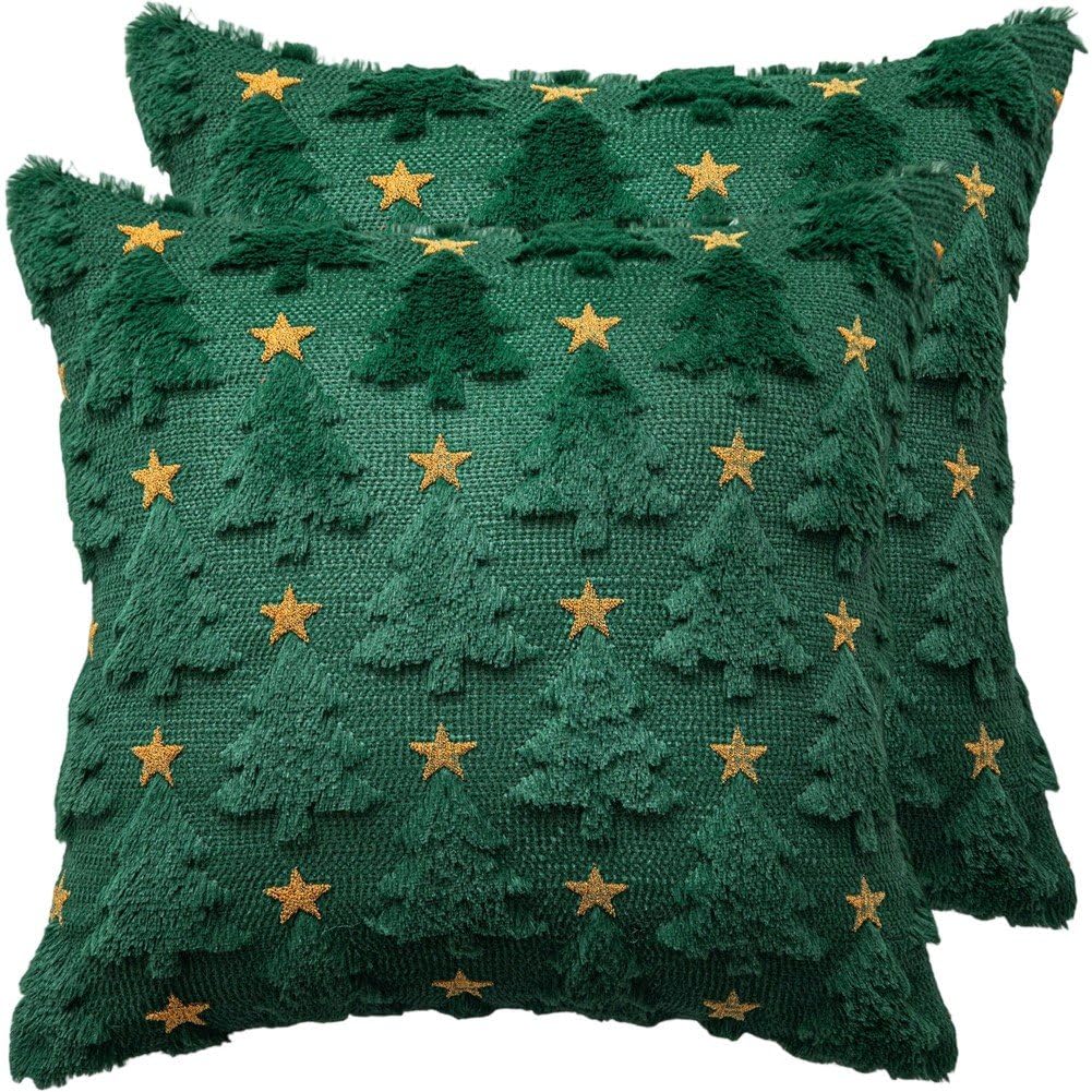 Housse de coussin étoile Sapin de Noël en peluche, décoration raffinée de fin d'année