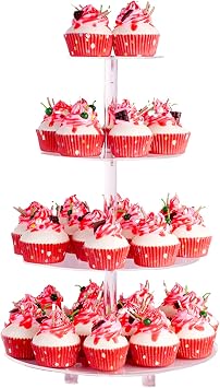 4 Tier Cupcake Stands for Dessert Table with Base Cupcake Holder Round Acrylic Cupcake Stands for Wedding Birthday Afternoon Tea Theme Party Decoration