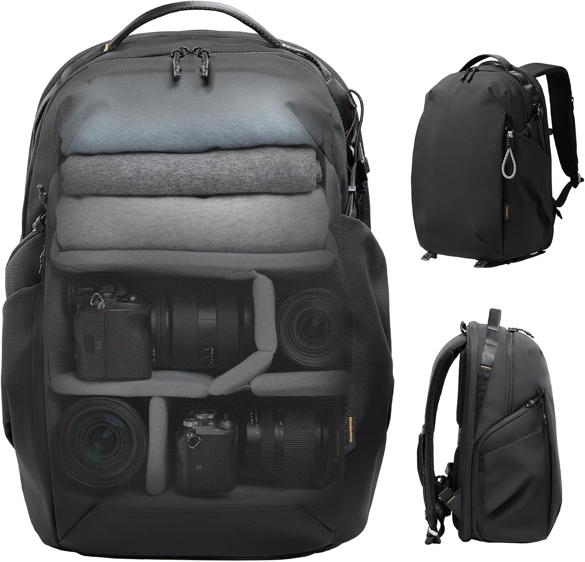 YY038 Travel Camera Backpack 22L for Mirrorless DSLR (Black) | 16-inch Laptop Compartment, Anti-Theft Water-Resistant Photography Bag with Tripod Holder, Compatible with Sony, Canon, Nikon