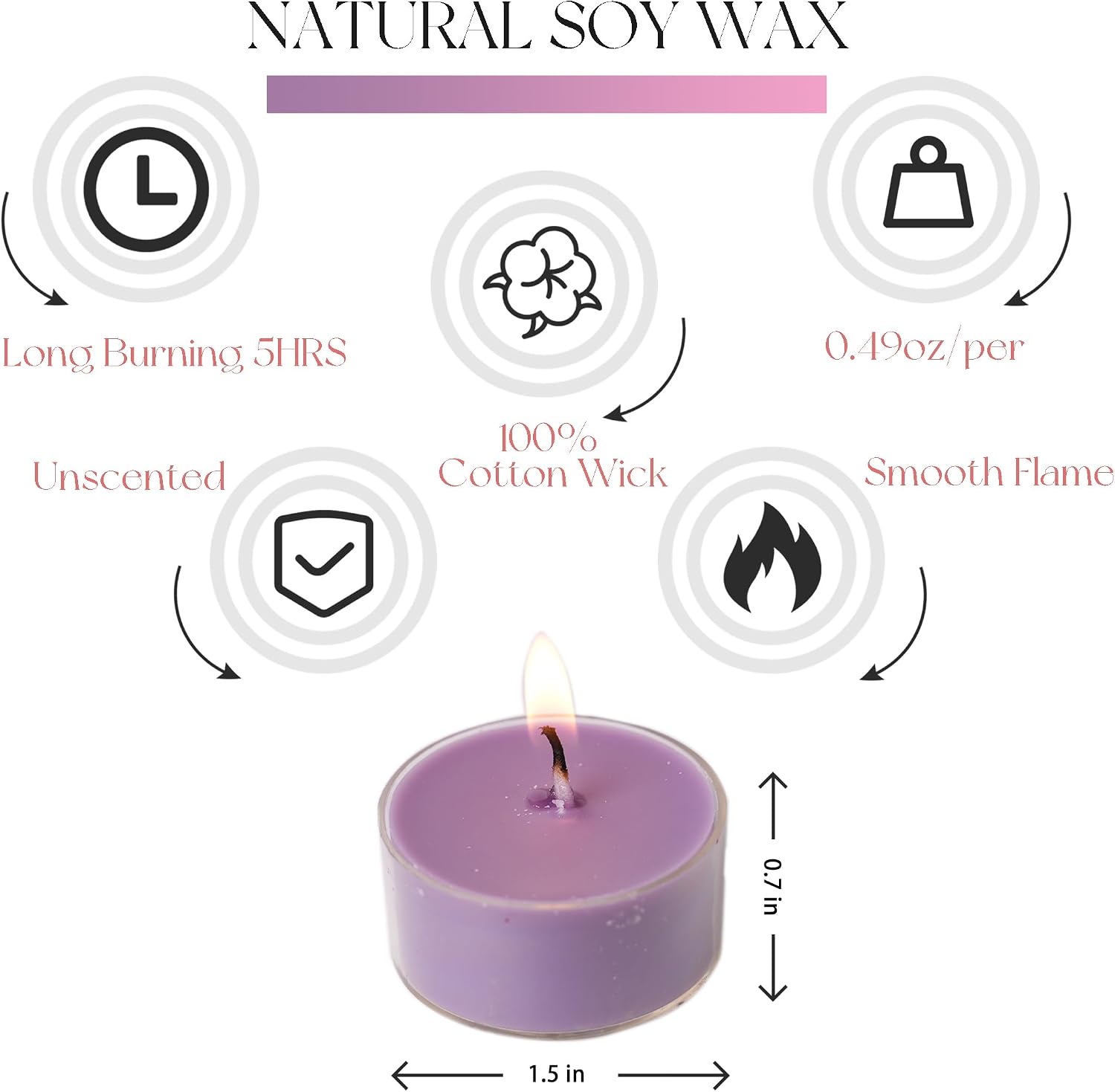 12 Purple Unscented Natural Soy Tealight Candles in Clear Cup image 3