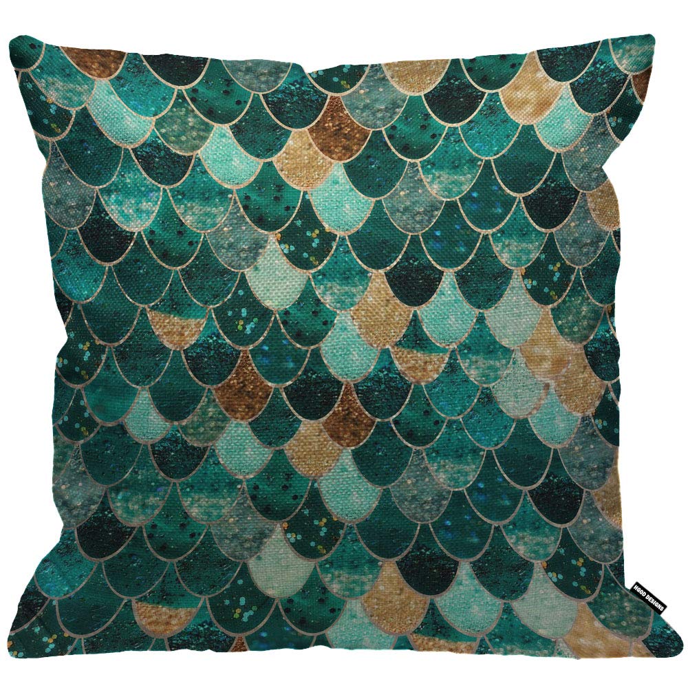 HGOD DESIGNS Cushion Cover Mermaid With Sequin Teal Mermaid Scales Throw Pillow Cover Home Decorative for Men/Women living room Bedroom Sofa Chair 18X18 Inch Pillowcase