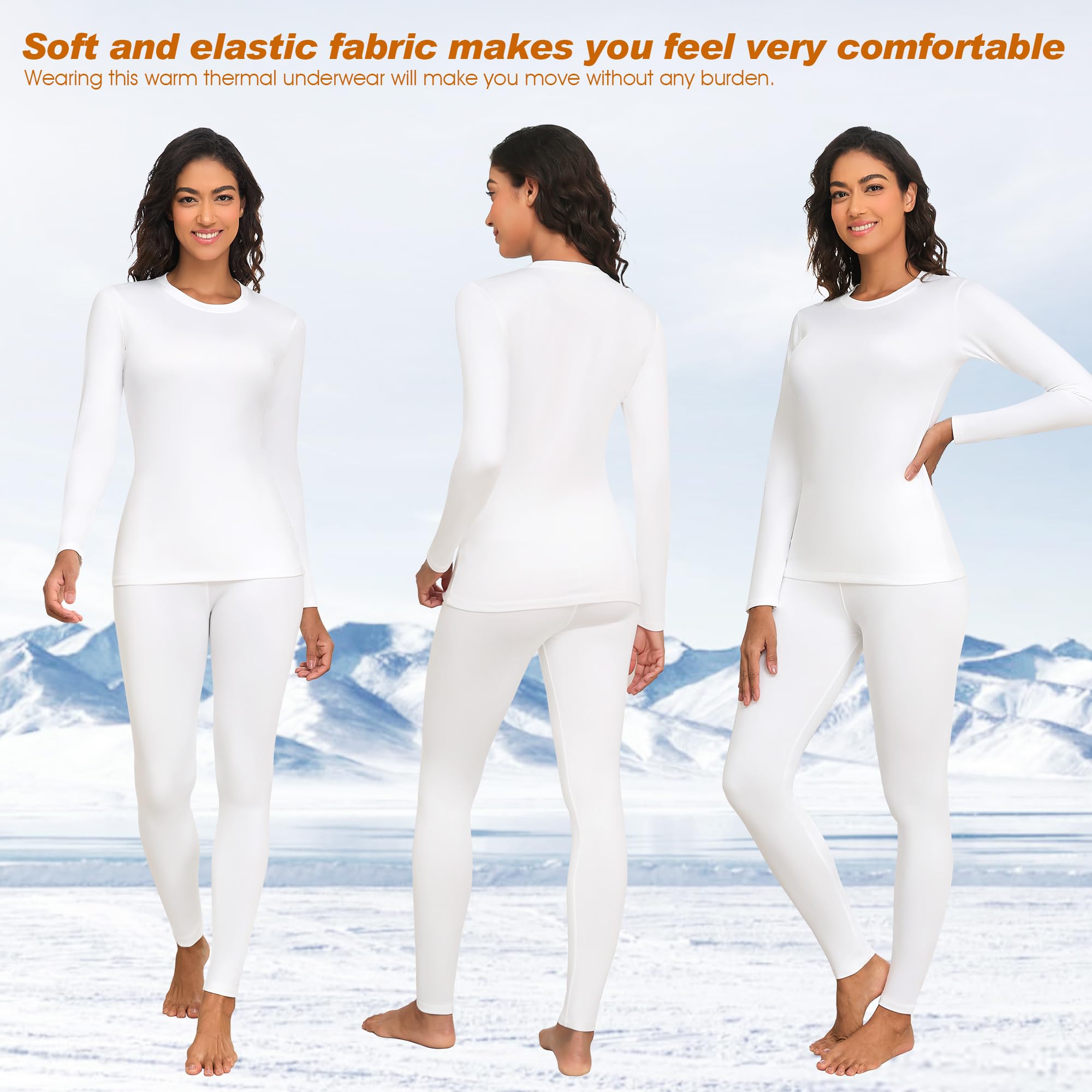 HiZiTi Intimo Termico Donna Maglia Lunga Tuta Invernale Biancheria Termici Abbigliamento Termica Completo Leggings Magliette Calze Pantaloni Termiche Completo Sci Donna Nero Bianca