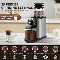Vista 2 de Molinillo de café, Lonkion Molinillo de café cónico con 25 ajustes de molienda para 12 tazas, uso doméstico, diseño de gran capacidad, acero
