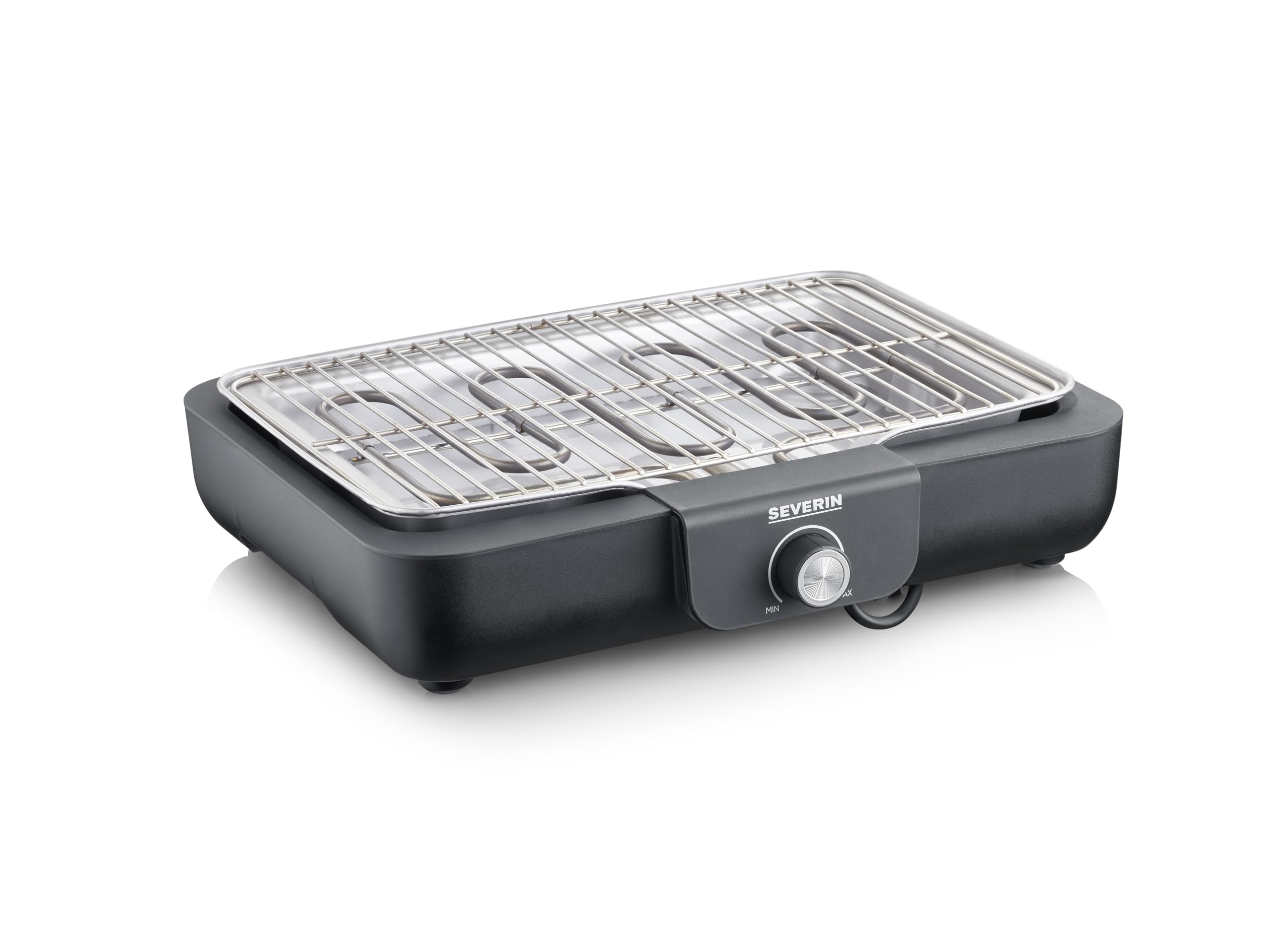 SEVERIN PG 8554 grill stołowy z rusztem do grillowania ze stali nierdzewnej, do użytku wewnątrz i na zewnątrz, 2300 W, 37 x 29 cm, regulacja temperatury, sterowany termostatem, czarny, PG 8554
