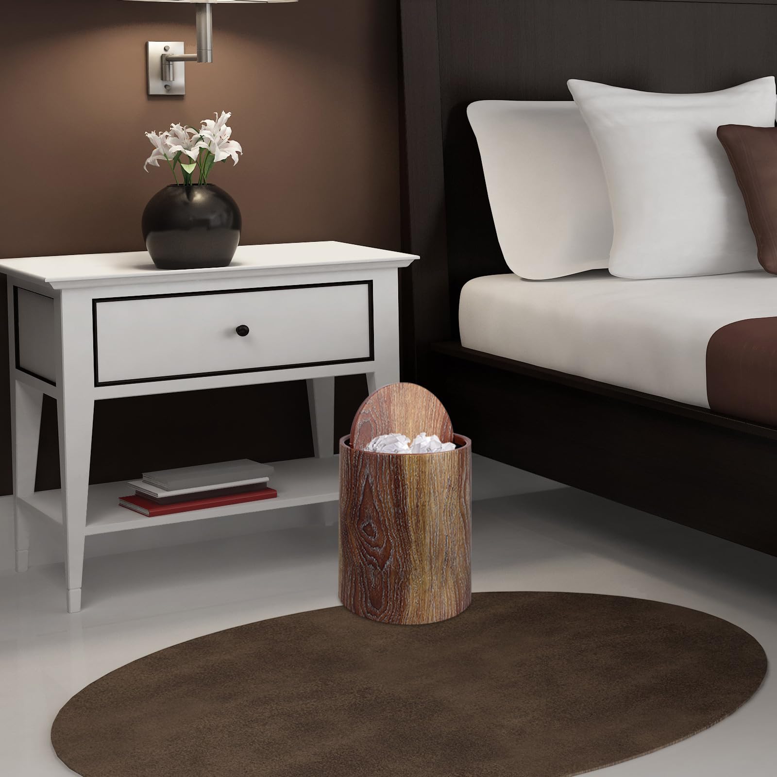 Cubo de Basura de 12l Tapa Abatible de Imitación Madera en Pp, Gran Capacidad y Resistente a Deformaciones para Oficina y Cualquier Espacio